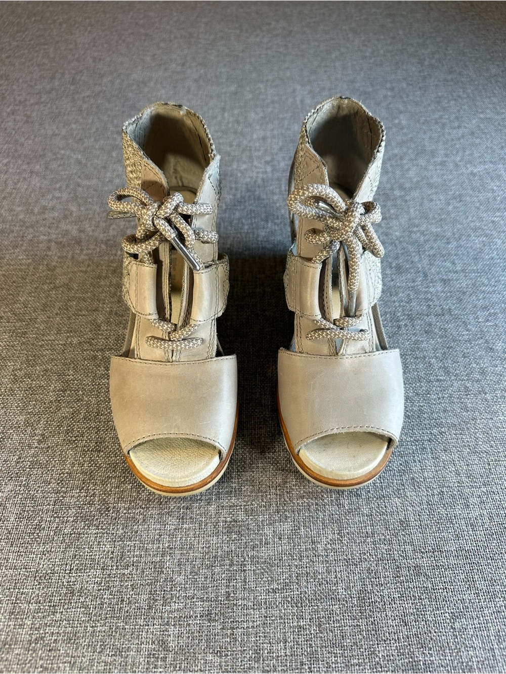 Sorel Taupe Lace-Up Open-Toe Heels